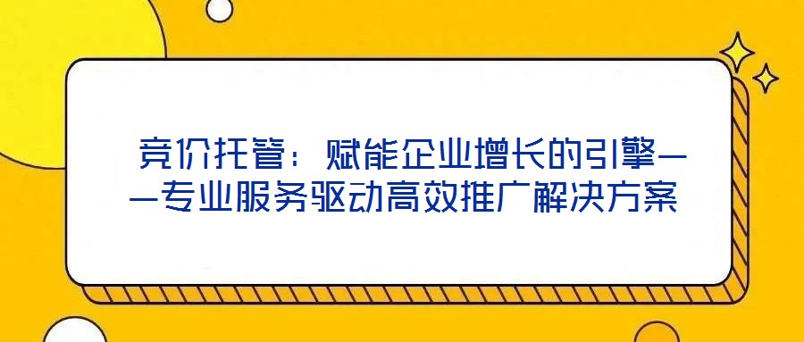競價托管:賦能企業增長的引擎——專業服務驅動高效推廣解決方案